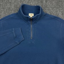 J.Crew Oarsman Quarter Zip Pullover Men M Blue Waffle Knit Thermal Mock Neck Top