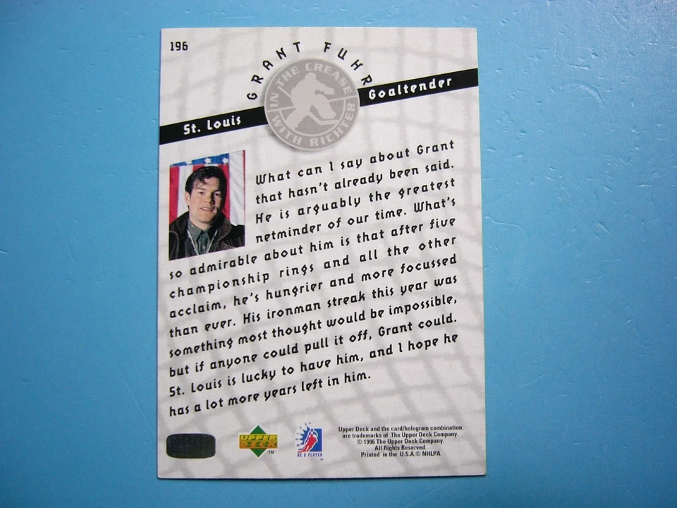 1996 1996/97 UPPER DECK BE A PLAYER HOCKEY CARD 196 GRANT FUHR AUTO AUTOGRAPH UD - Image 2 of 3