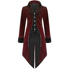 Men Victorian Gothic Velvet Tailcoat Embroidered High Collar Cosplay Halloween