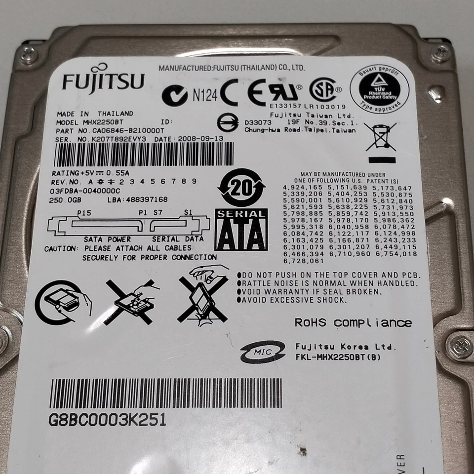 Genuine Fujitsu 250GB 2.5" HDD MHX2250BT SATA 3Gb/s 4200 RPM CA06846-B210000T - Image 2 of 4