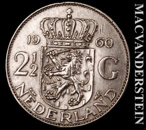 Netherlands: 1960 Silver 2.5 Gulden - Scarce  High Grade  Lustrous  #L6469