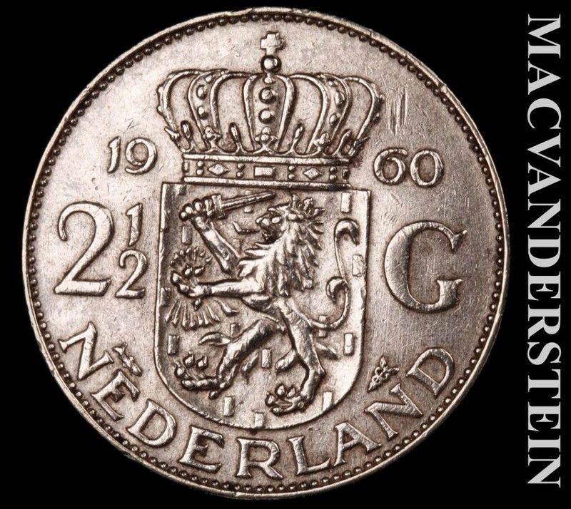 Netherlands: 1960 Silver 2.5 Gulden - Scarce  High Grade  Lustrous  #L6469