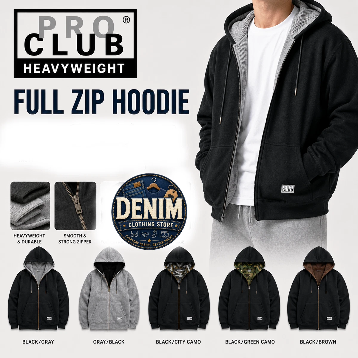 Pro Club Reversible Full Zip Hoodie Heavyweight Thermal Jacket Sweatshirt S-5XL
Opens in a new windo