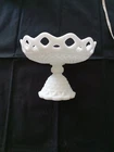 Vintage IMPERIAL Footed Pedestal Milk Glass Compote Lace Edge Diamond Point 60’s