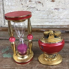 Vtg Ronson Leona Table Top Lighter Red Hourglass Unbranded 3 Minute Timer Read