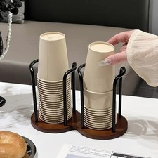 Wooden Disposable Cup Holder Rack with Long Stick – Tea & Water Cup Organizer