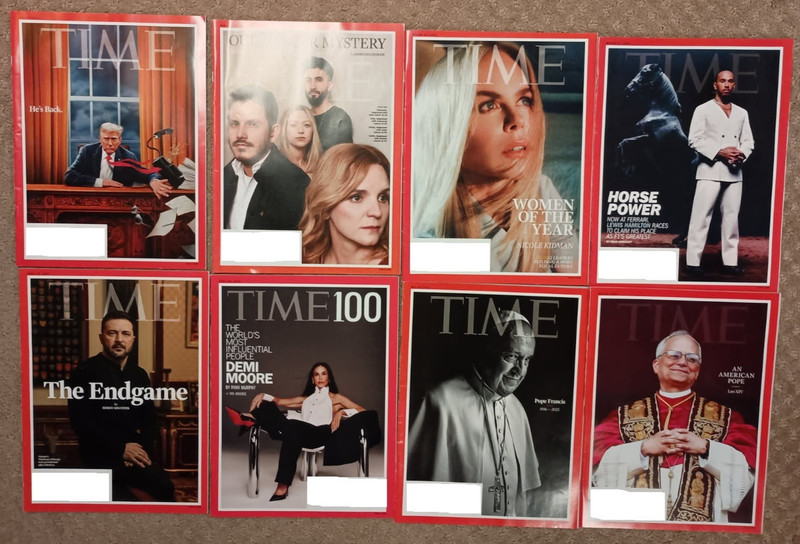 TIME Magazines Lot of EIGHT (8) Issues Feb Donald Trump, Mar, April, May 2025