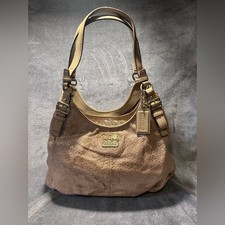 Coach Madison Maggie Embossed Gold Metallic Leather Shoulder Bag