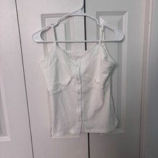 Brand New White Lace Trim Button Front Camisole Tank Top Size M Medium