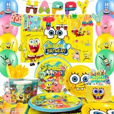 99 Pcs SpongeBob Party Decorations SpongeBob Birthday Balloons Backdrop Plates
