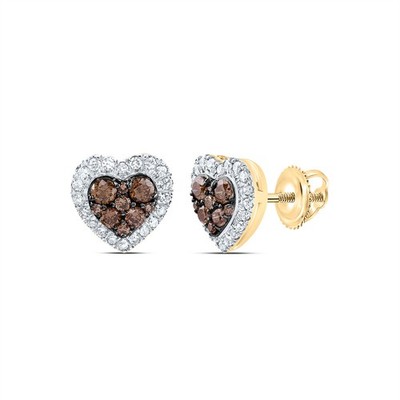Braunes Herz-Ohrstecker 0,51 kt natürlicher Diamant 10 kt Gelbgold