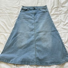Vintage 90s Denim Maxi Skirt Blue Light Wash Womens Grunge Punk Y2K Hippie