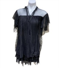 Romeo & Juliet BLACK Women's Tiered Pleated Mesh Illusion Mini Dress S