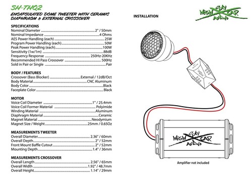 Sky High Car Audio 2" Encapsulated Dome Tweeter with Ceramic Diaphragm 100 W RMS - Picture 9 of 13