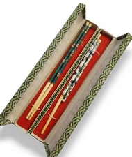 Vintage Chinese Resin Cloisonné Enamel and Gilt Inlay Chopsticks in Cases *note