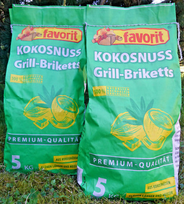 (2,60 /kg) 2x 5 kg favorit  Kokosnuss Grill Briketts Premium Qualität Grillkohle