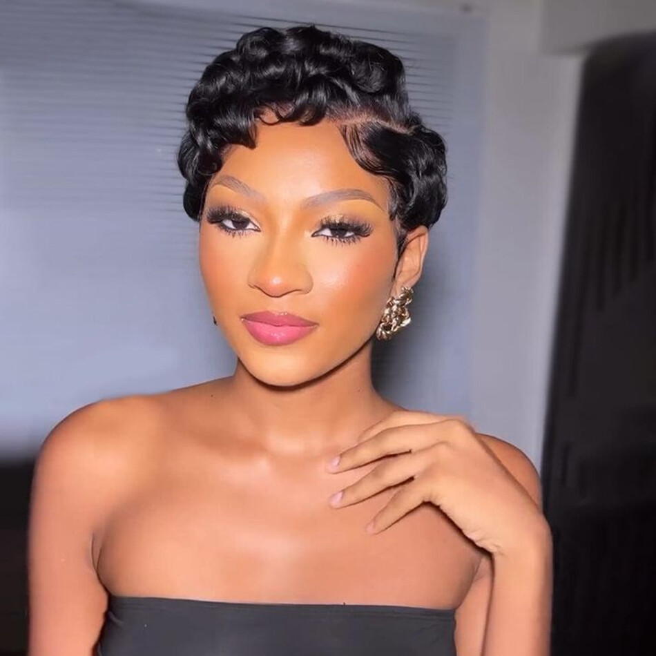 Short and sassy finger  waves pixie wig Amazon.com: Sheila Beauty Short Wigs for Black Women Finger  main image 4