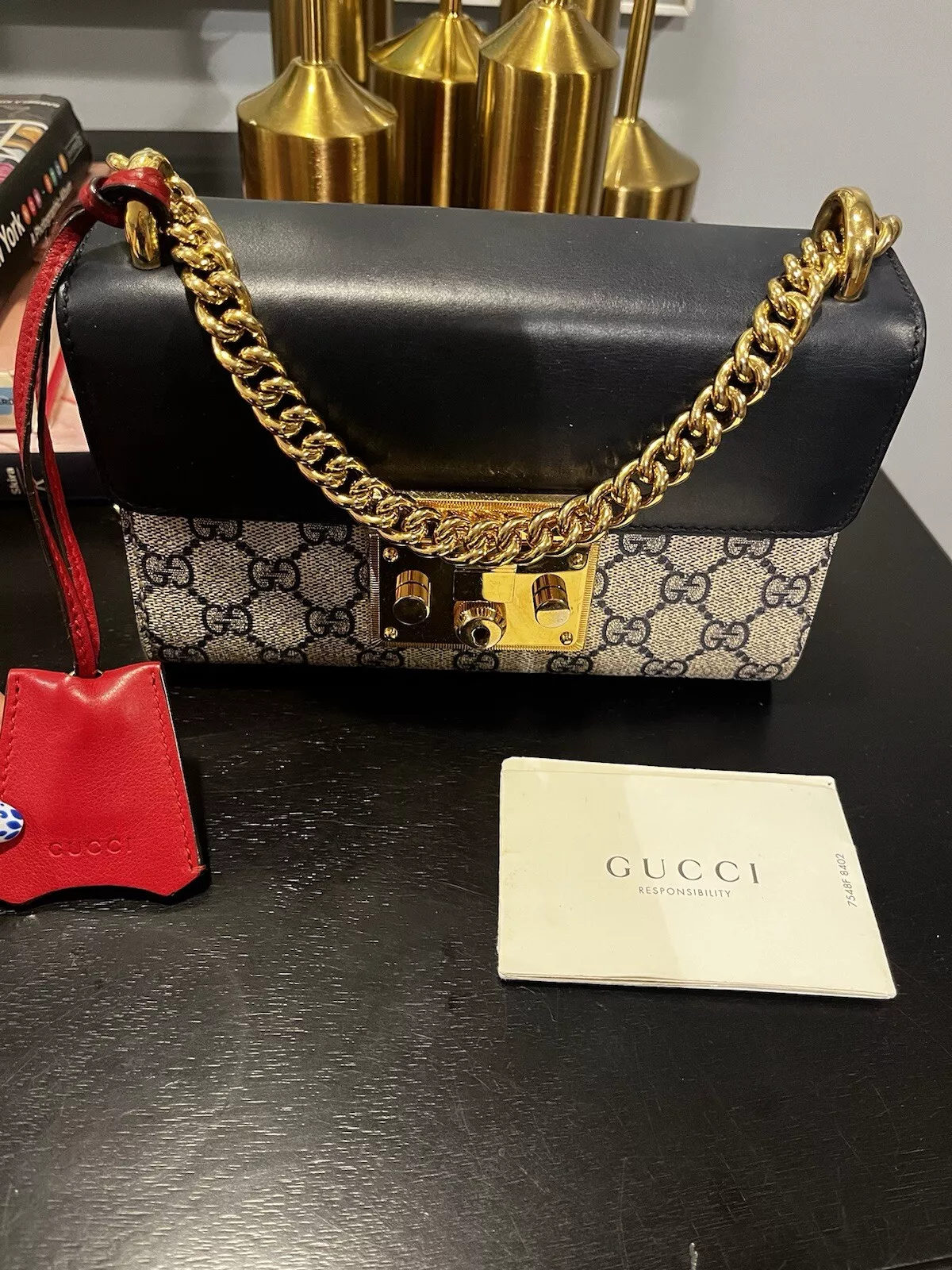 Sac à bandoulière Gucci Supreme monogramme en veau cadenas beige marine