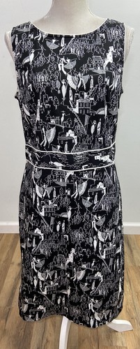 Grace Elements Black & White Sleeveless Sheath Dress Size 12 City Lovers Print
