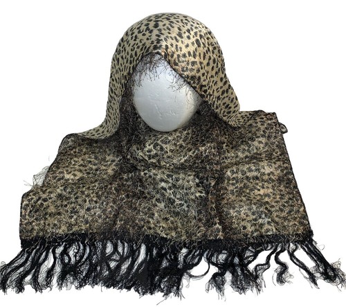 VTG Leopard Cheetah Animal Print Fashion Unique Fuzzy Scarf w Fringe-66”L x 13”W - Picture 20 of 20