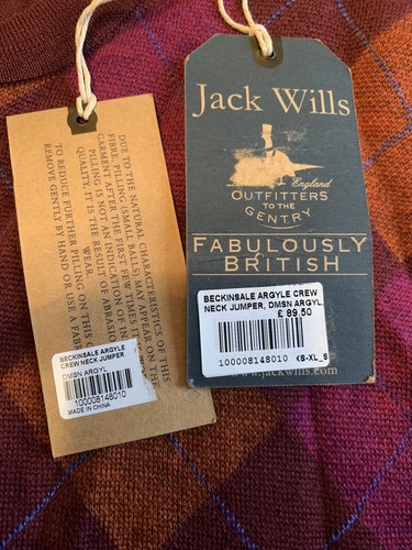 ALTER STOCK JACK WILLS BECKINSALE ARGYLE Merinowolle Pullover S GARANTIERT ORIGINAL - Bild 7 von 7