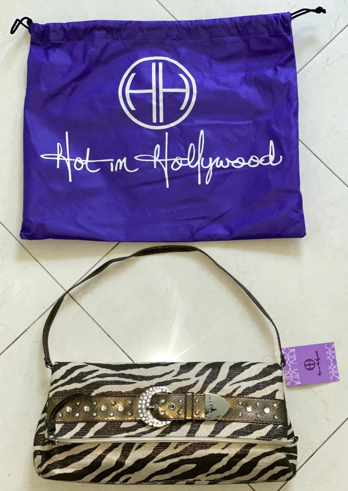 NEW HOT IN HOLLYWOOD RHINESTONE BROWN TAN ZEBRA ANIMAL PRINT CONVERTIBLE HANDBAG
