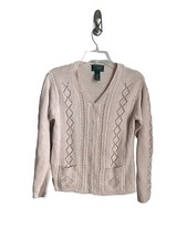 Exclusive Hand Knit for Lauren Ralph Lauren Cream Cable Knit Cardigan Size Small