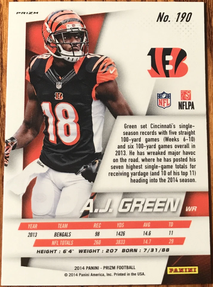 2014 Panini Prizm Prizms Panini Logo A.J. Green #190 Cincinnati Bengals - Image 2 of 2