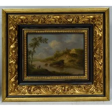19ème siècle Peinture ancienne à l'huile Paysage avec château fort 49x42 cm