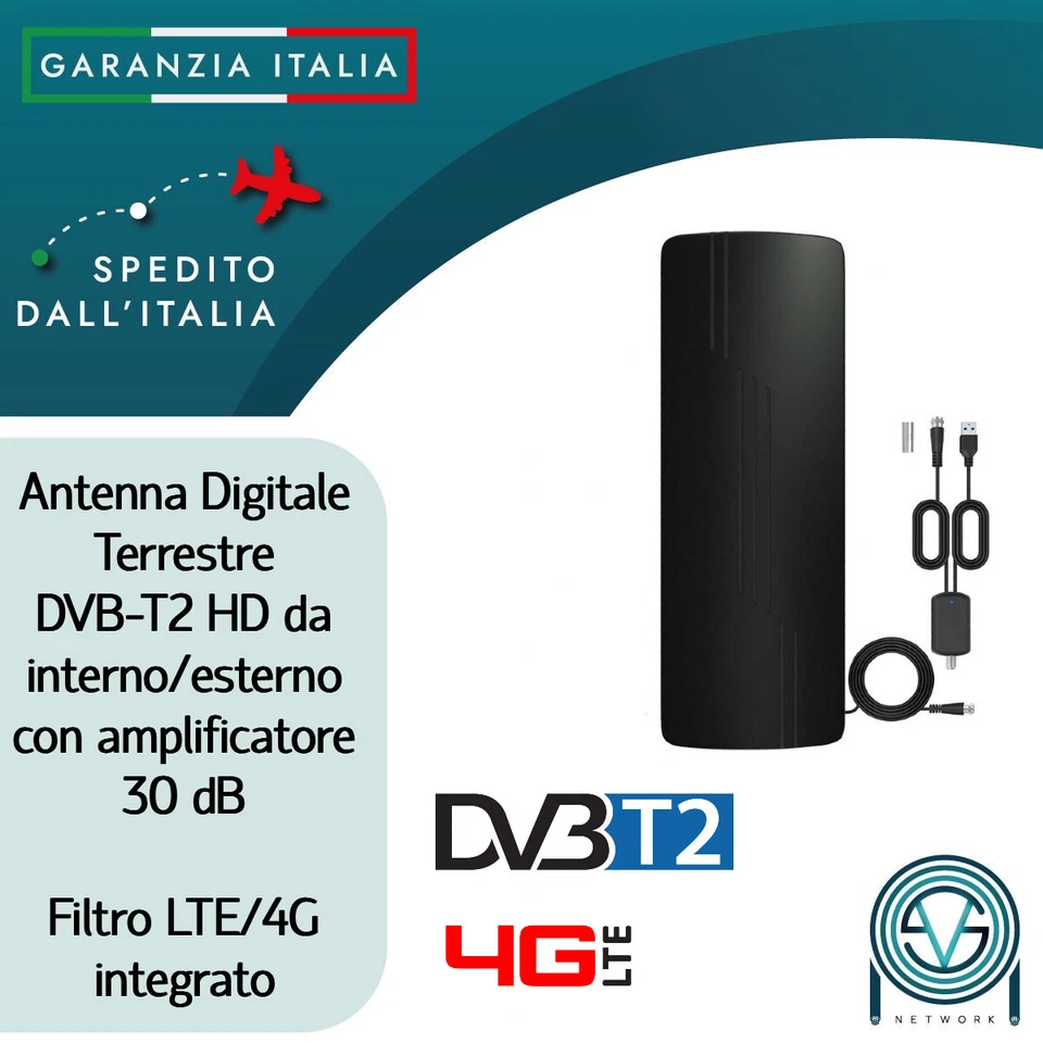 VSNETWORK Antenna TV Interna/Esterna Amplificata Potente 1080P Digitale HDTV DTT DVB-T2