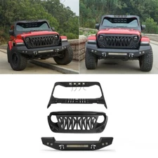 Hooke Road Front Grille Bumper Windshield Cover for Jeep Wrangler JL & JT 18-25