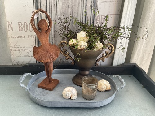 VASSOIO SHABBY METALLO CON MANIGLIE NUOVO GRIGIO LA VIDA 40 CM - Foto 3 di 7