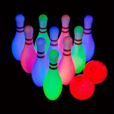 Light-Up Bowling Set - 10 Pins, 2 Balls, 12Pcs,7.87-inch for Indoor/Outdoor Play