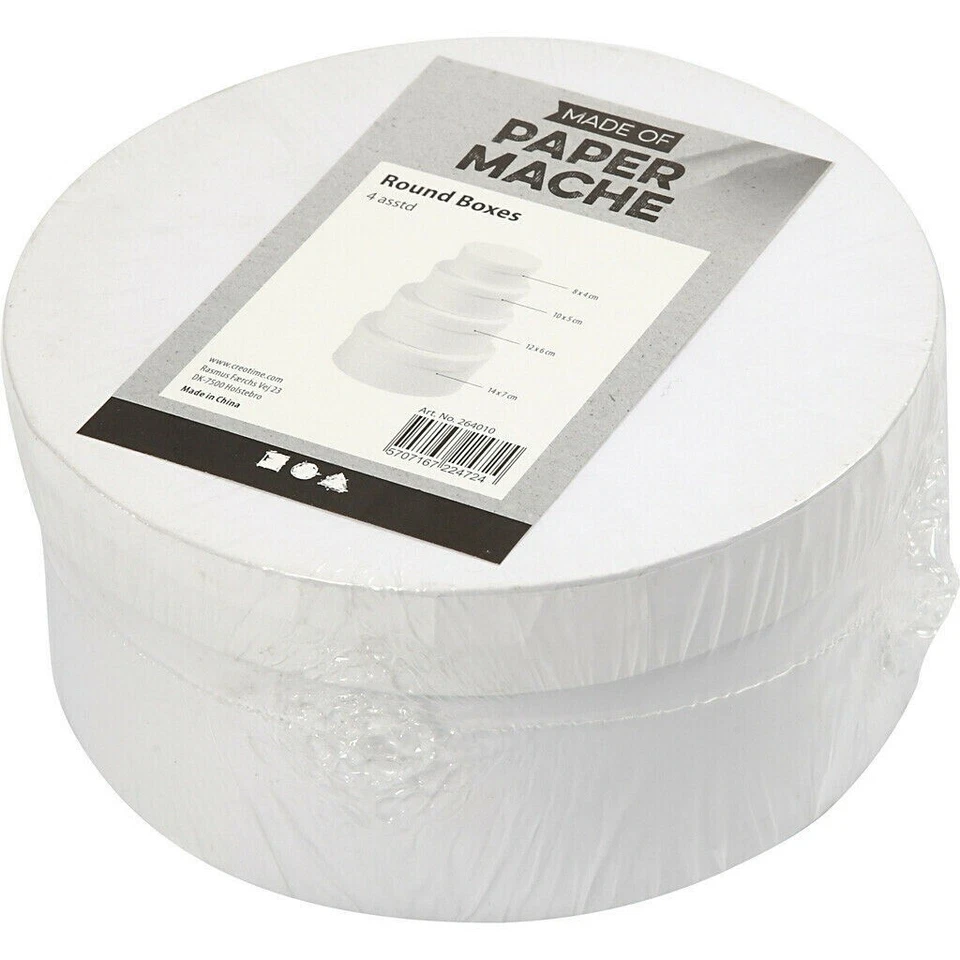 4 Blanco Redondo Cajas Papel Maché Apilado 8cm-14cm para Decorar Craft Regalo - Imagen 2 de 4