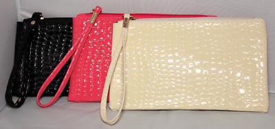 Damen Clutch Lackleder Krokodil-Muster Neu