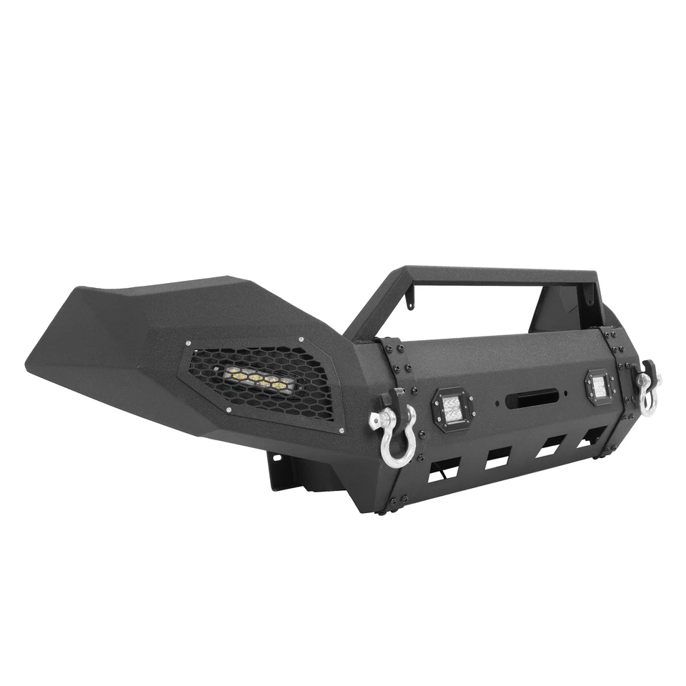 Black Steel Front Bumper W/Winch Plate & LED Lights For Toyota Tacoma 2016-2023 Foto 3 de 4