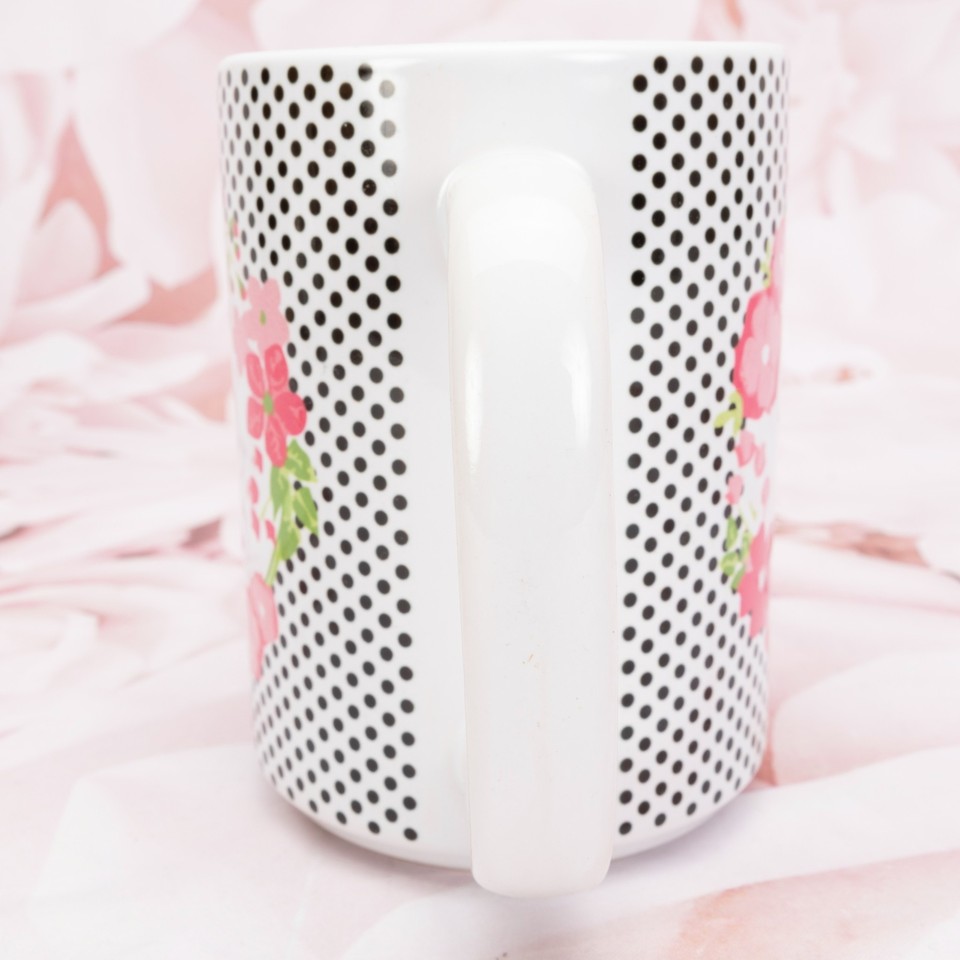 Carson Ceramic Coffee Mug Cup Large (14 Oz) White/Pink/Black W/Graphics