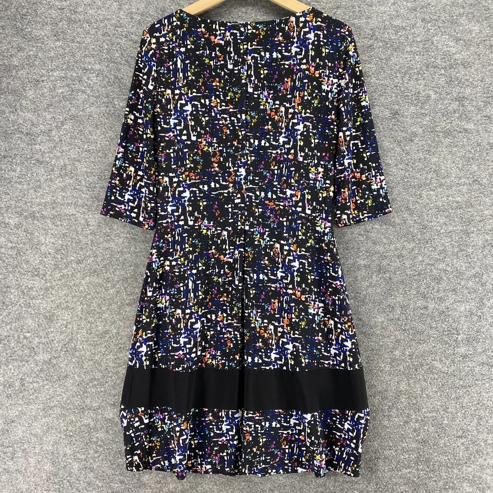 Vestido American Living Feminino 10 Preto Geométrico Mudança Midi Manga 3/4 Casual - Imagem 2 de 4