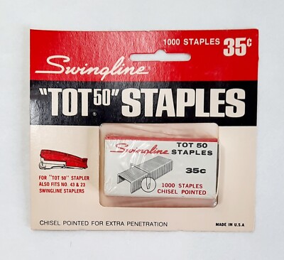 VTG Swingline Tot 50 Staples 1000 Count Box Chisel Pointed NOS New In Package