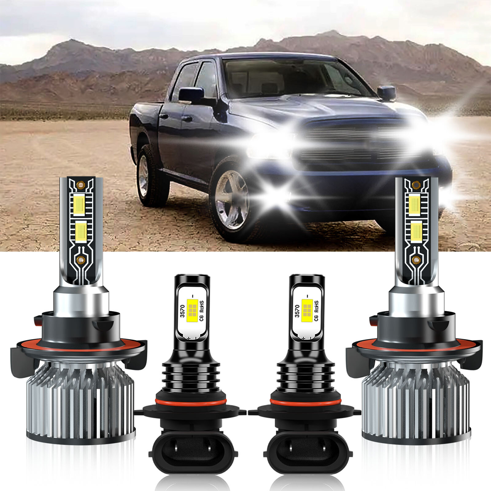 For Ram 5500 2011-2012 4x Combo 9008H13+9145 LED Headlight+Fog Light Bulbs Kit