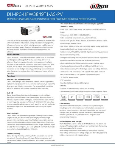 Dahua IPC-HFW3849T1-AS-PV-S5 8MP 4K TiOC3 2-Way Talk SMD4.0 WizSense PoE Camera - Picture 15 of 23