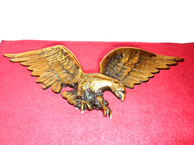 VINTAGE CAST METAL EAGLE LANDING SIGN-PLAQUE 26x8x2 in SHINNY GOLD FINISH  -L338