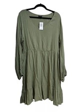 Voluminous Textured Stretch Rayon Sz 1 (14-16)  Olive NWT Mini Skater Dress