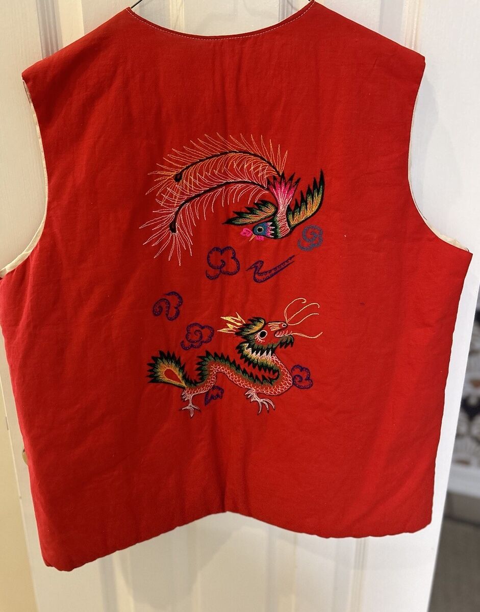 Vintage Patchwork Embroidered Dragon Vest M Asian Chinese Vintage Patchwork Embroidered Dragon Vest M Asian Chinese