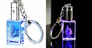 Details about  / Glass Crystal Cube 12 Zodiac Sign keychains//Blue Led light keychains
