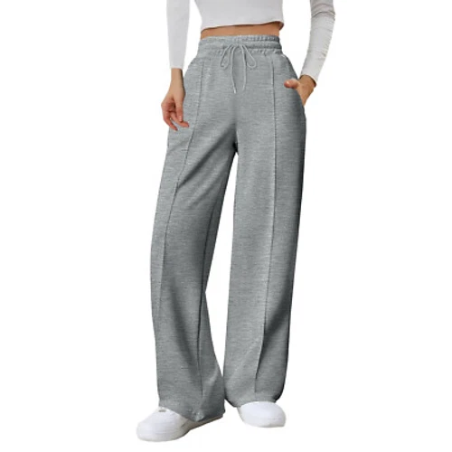 Damenmode einfarbig hohe Taille weites Bein lässig lockere Hose Jogginghose - Bild 18 von 42