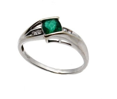 Vintage 10K Weißgold Kissenschliff Smaragd Diamant Bypass Ring Größe 8 gepunzt
