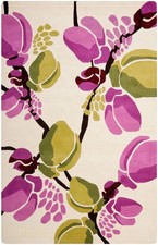 Handmade Wool Area Rug Pink Green Floral Hand Tufted for Living Room Carpet