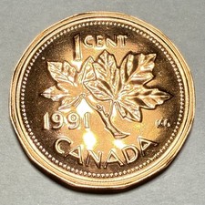 1991 Canadian Proof Like Penny 1Cent Coin Uncirculated from RCM Set