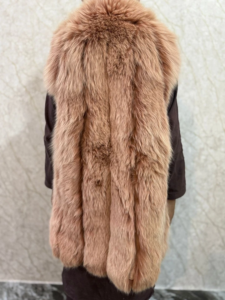 复古天然红狐狸毛皮背心-女式无袖真毛皮马甲-胸部 35 — 第 4/4 张图片
